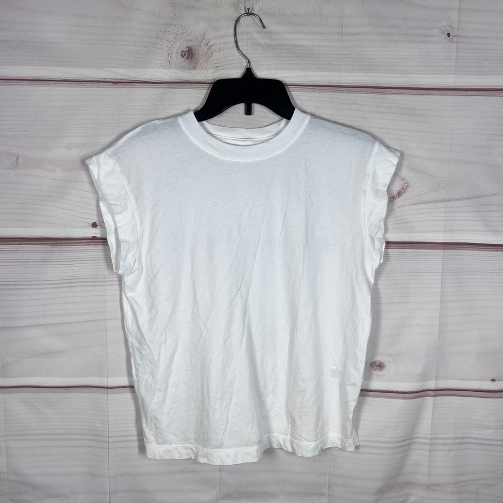 A New Day Muscle Tee Top Womens XS White Solid Crew Neck Cotton Blend Cap Sleeve